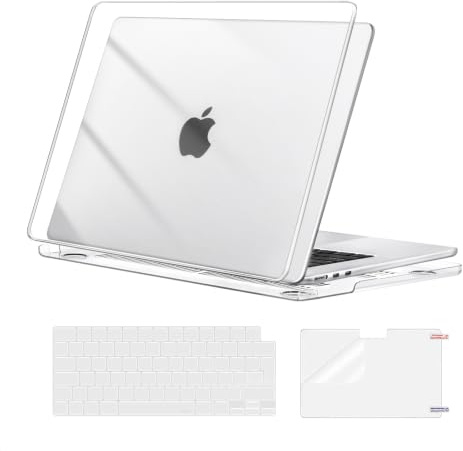 MOSISO 3 en 1 Funda Compatible con MacBook Air 15 Pulgadas 2026-2023 M5 M4 | M3 M2 A3448 A3241 A3114, Carcasa Dura para MacBook Air 15,3 Pulgadas&Cubierta Teclado&Pantalla Protector,Cristal Claro