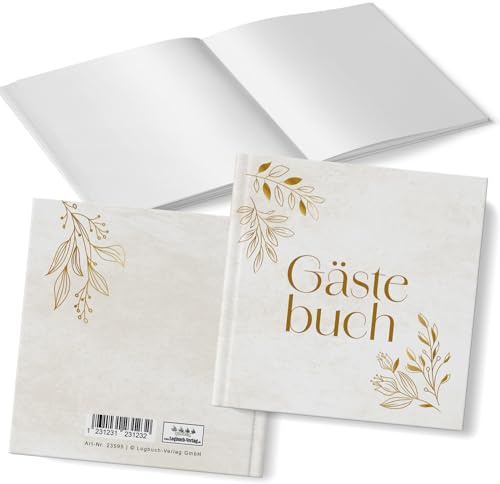 Logbuch-Verlag Gästebuch Hochzeit edel boho mit weißen Seiten 18 x 18 cm Hochzeitsgästebuch Gäste Buch zum Eintragen gold beige leer