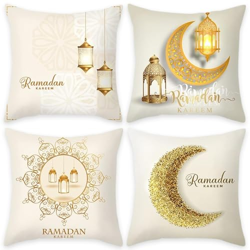 Ramadan Kissenbezüge Ramadan Kissenbezüge 18x18 '' Moon Druckwurf Kissenbezüge Set doppelseitiges Kissen Deckungen Islamisches muslimisches Dekor für Couch -Sofa 4pcs