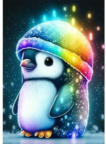 AIRDEA DIY 5D Bunter Pinguin Diamant Malerei, Full Round Drill Diamond Painting Set, Full Runden Steine Diamanten Stickerei Strass Erwachsene Malen nach Zahlen Perlen Bilder 30x40cm