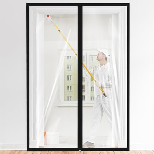 Amylove Zipper 60 x 102 Inch Dust Barrier Door Kit Construction Door Barrier 5 x 8.5 ft Reusable Plastic Curtain Cover Containment Standard Doorway Temporary Wall Screen Sheeting for Bathroom Hallway