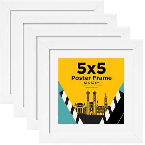 Egofine Bilderrahmen 13x13 cm, Holzrahmen Rahmen 13x13 cm mit Acrylglas, Passepartout für Fotos 10 x 10 cm，Quadratische Bilderrahmen für Wand- oder Tischdekoration,Perfekt für Zuhause, Büro,Weiß,4er