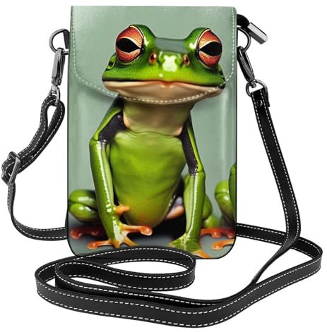 SSIMOO Lustige grüne Frösche 1, stilvolle Leder-Klapphülle zum Umhängen für Damen, geräumige Handytasche, Handy-Tasche