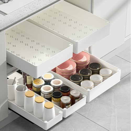 Asfrode Teleskopschublade: Verstellbare Breite Ausziehbare Schublade, Nano-Klebefolie Schrank Organizer, Einfache Installation Für Küche, Badezimmer (32-52x42x7.5cm)