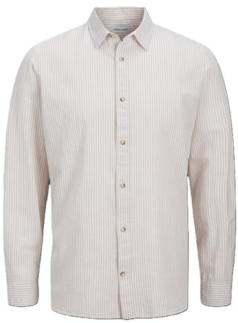 JACK & JONES Jjesummer Ls Sn T-Shirt Chemise à Manches Longues, Oxford Tan/détail : rayé, M Hommes
