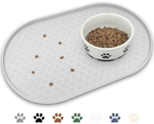 KPWACD Tapis de nourriture antidérapant pour chien - Tapis de gamelle pour nourriture et eau - Tapis de table imperméable pour éviter les déversements sur le sol - Plateaux d'alimentation en silicone