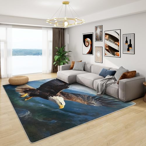 Teppich Mit Adler - Teppich Wohnzimmer Schlafzimmer Adler, Kleiner Teppich Vögel, Weich Kurzflor & Waschbar & rutschfest Fussmatte Innen, Kinderteppich 80x150 cm