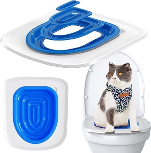 SUQ Cat Toilet Trainer - Reusable Plastic Training Package, Clean Kit for Cats Using Toilets, Convenient and Easy to Clean (Blue)