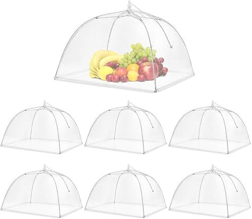 6pcs Cloche Alimentaire Pliable Anti-Mouche Couvercle de Nourriture Maille Pliant Tente Parapluie Anti-Insectes Anti-moustiques Protection pour BBQ Barbecue Pique-Nique Aliments (Blanc)