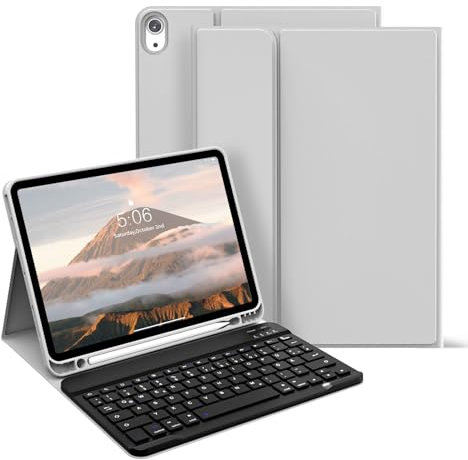 zoyu für iPad 11. Generation 2025 A16/ iPad 10. Generation 2022 10,9 Zoll Hülle mit Tastatur, Integrierter Stiftschlitz, Magnetische Bluetooth Deutsche QWERTZ Tastatur, Grau