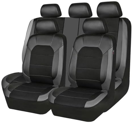 MaKeMoney Auto Sitzbezüge Sets FüR FIAT 500 (2007) 2007–2019, Leder Allwetter Atmungsaktiv Sitzbezüge rutschfest Schonbezug Set Auto Zubehör, B/Black Gray