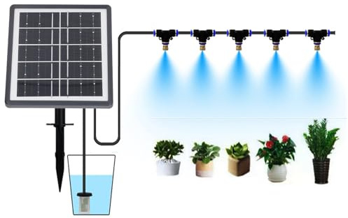 Solares Automatisches Tropfbewässerungs-Kit-System, Solarbetriebenes Pflanzenbewässerungssystem, Tropfbewässerungssystem mit 12 Timing-Modi, Unterstützt 10 Töpfe