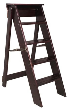 Adult Wooden Folding Ladder 5 Steps Black Walnut Color Space saving Foldable Design Sturdy and Durable Wood Construction Ideal for Home or Office Use