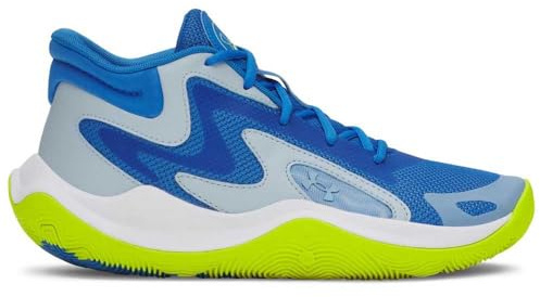 Under Armour Unisex Jet 25, Durable and Comfortable Basketball Shoes with Rubber Outsole, Basketball Trainers with Cushioned Micro G® Midsole,Blue Atlantis / Blue Calm / Metallic Blue Calm,17