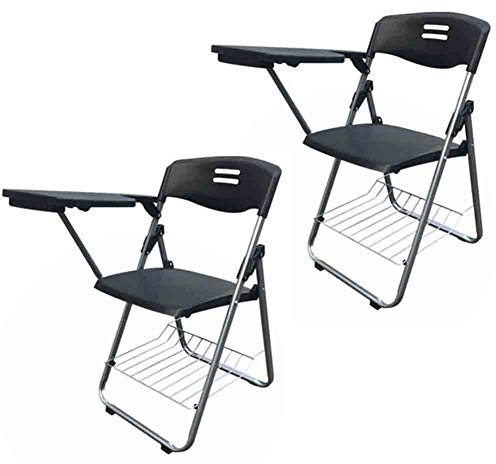 Set of 2 Folding Office Chairs with Writing Tablet Steel Frame for Training Conferences Business & Learning Black