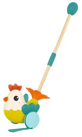 B. Toys Chick-n-Chase Schiebespielzeug-Huhn mit Piepsgeräusch | Schiebespielzeug-Huhn mit Stange zum Schieben, piepst und flattert beim Schieben, teilmontiert, Ganz ohne Batterien, 1+ Jahre