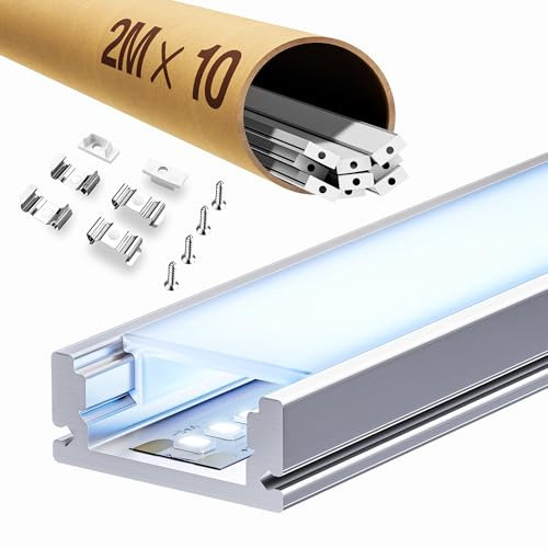 ClarivantiLED LED Profil 2m für 12mm LED-Streifen (10 Stück) – Schiene mit opalem Diffusor für gleichmäßiges Licht – Aluminium Profil zur Montage von LED Strips