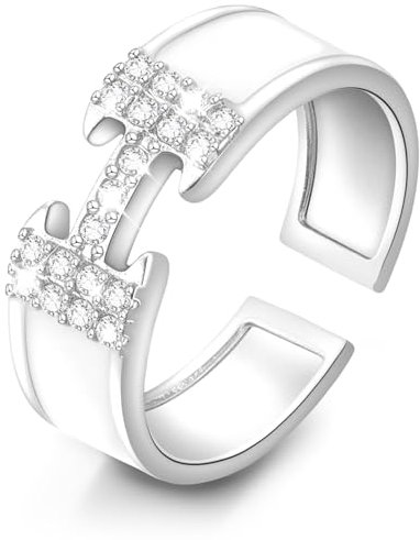 Ring Silber 925 Damen Silber Ringe 925 Frauen Keiner 47-50MM Ring Damen öffnen Ringe Verstellbar Fingerring Dame Silberring Damenring Mit Zirkonia Beige Rand Design, Geschenk Für Frauen Schmuck