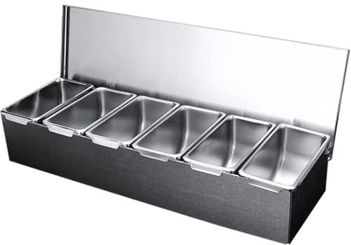 Nyutcwe Pizza Topping Station 18 x 4 x6 6 Compartment Pizza Storage Container Stainless Steel Condiment Containers with Lids Detachable Condiment Organizer for Home Restaurant