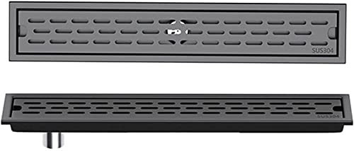 Drenaje lineal para piso de ducha, desagüe rectangular de acero inoxidable 304 con rejilla de cubierta extraíble, escurridor de piso con filtro para cocina, baño, garaje y sótano, negro (100 cm/3