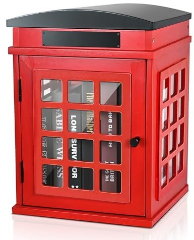 Outdoor Book Sharing Box, Wasserdicht Blechdach Holz Buchaustauschschrank für Gemeinden, Nachbarschaften und Schulen, DIY Literaturaufbewahrung für Bücher, Zeitschriften und Kunst (Red Tel.Booth)