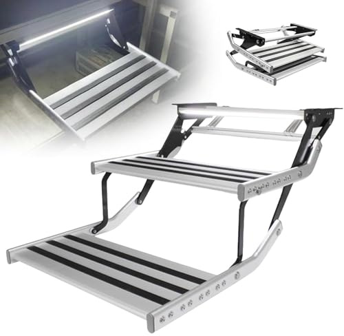 Wohnwagentreppe, klappbare Wohnmobiltreppe mit LED-Licht, manuell elektrisch einziehbare Wohnmobiltreppe, Wohnwagentreppe, klappbar, Aluminiumlegierung, rutschfestes Pedal 2-Step-Electricwithlight