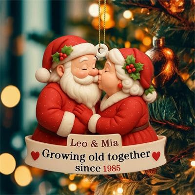Growing Old Together Since, personalisiertes Weihnachtsmann-Paar, das alt wächst, Acryl, Hängeornament, personalisierbar, für Paare