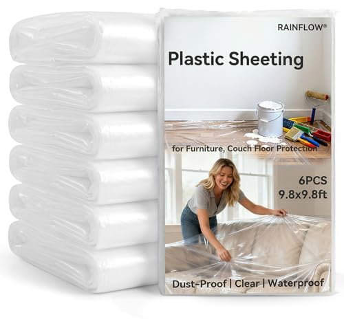 RAINFLOW Bâche en plastique – 6 bâches transparentes jetables, 2,5 x 2,5 m