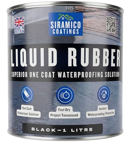 Siramico Coatings Liquid Rubber Roof Coating | Instant Leak Seal Technology I Quick Drying, One Coat Waterproofing Sealant | Black, Grey & Clear (Black, 1 Litre)