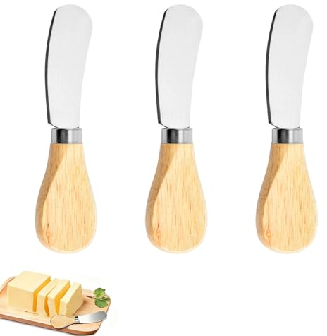 Cheese Spreader Knives Set, Butter Knife Spreader Set of 3, Stainless Steel with Wooden Handle for Soft Cheese, Cold Butter, Charcuterie, Jam, Pastry, Bagel, Toast, Appetizers and Party Serving