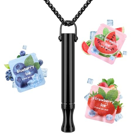 Anxiety Breathing Necklace with Resistance - Quit Breathlace Filter Help Stop Stress - Relief Breath Necklace Flavoured for Adults - Breathe Free Device Flavour Filters Gifts - Gravel Black