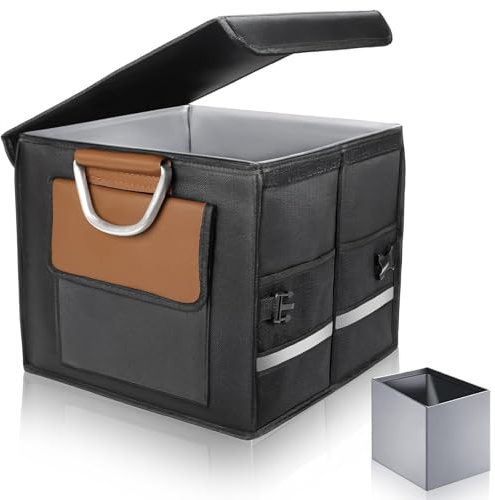 COEWUR Kofferraumtasche Kofferraum Organizer mit Deckel, Oxford 1680D, 36L | Autobox Auto Tasche Wasserdicht Zusammenklappbarer mit Aluminium Griffe Oxford Gewebe 1680D, 36L Großvolumen, Schwarz (S)
