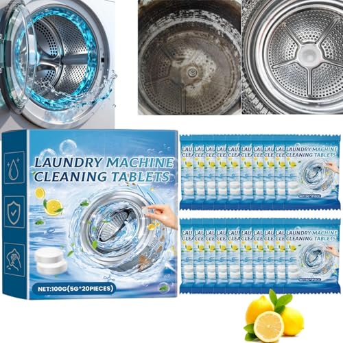20 PCS Washing Machine Deep Clean Tablets, Descaler & Deodorizer for Washing Machine, Removes Grime Inside Drum and Laundry Seal,Deep Clean and Deodorize Formula,De/ep Cle/an Tablets for Year-Round
