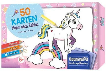 50 Karten Malen nach Zahlen - Regenbogenwelt: Mitnehmen, gestalten, verschenken (KARTOLINO Kinderspaßkarten)