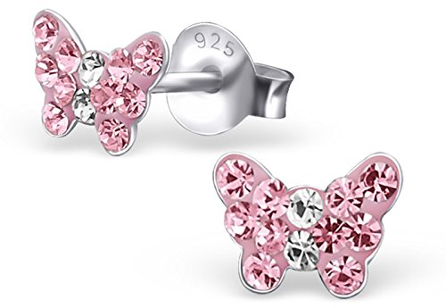 Mini Kristall Schmetterling Ohrstecker 925 Echt Silber Ohrringe Mädchen Kinder Rosa