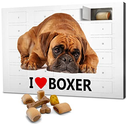 printplanet Hunde-Adventskalender mit Leckerlis - Motiv I Love Boxer - Weihnachtskalender für Hunde - 2025