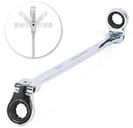 Abn Chiave a cricchetto con testa flessibile extra lunga, 12 mm x 14 mm, 12 punti, doppia estremità