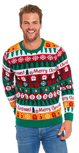U LOOK UGLY TODAY Hässlicher Weihnachtspullover, Unisex Lustiger Chunky Fair Isle Gestrickter Festlicher Pullover für Party Das Gefühl von Färbe Mich Weihnachten XL