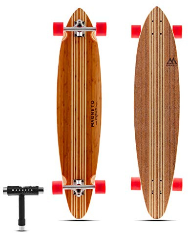 Magneto Bamboo Pintail Longboard Skateboard - Cruiser Skateboard with 70mm 78A Wheels - Stable 8-Ply Maple Core Longboard Deck - Skate Tool for On-The-Go Adjustments - 42 in x 9 in, Hana Pintail