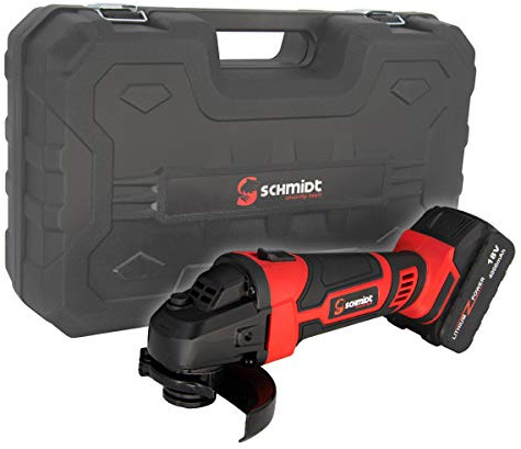 SCHMIDT security Tools Akku-Winkelschleifer - 8000 U/min - 4.0Ah - Ladegerät & Transportkoffer - Trennen, Schleifen, Schruppen, Polieren - Haus, Werkstatt, Garage- Akkuschleifer - Schruppgerät