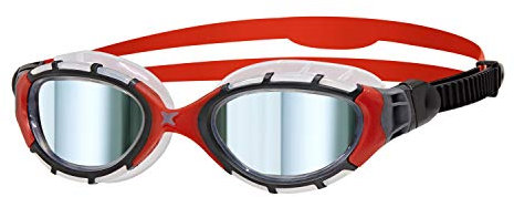 Zoggs Predator Flex Goggle, UV Protection Swim Goggles,Black/Red/Mirror, small