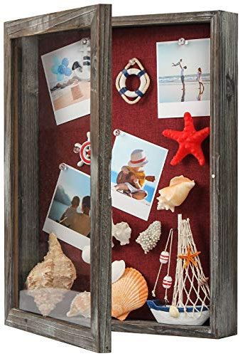 J JACKCUBE DESIGN Shadow Box Display Case 32 X 42 (Cm) Memory Box Rustic Wood Frame with Linen Back Gifts Keepsakes Storage for Picture Medal Post-Card -MK577A(Large)
