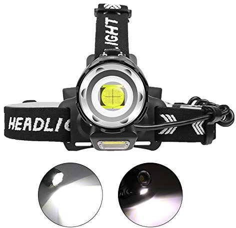 WESLITE 12000 Lumenes Linterna Frontal Recargable, XHP90 Linterna Frontal LED Alta Potencia Ultra Brillante Linterna Cabeza para Trabajo con Zoom 4 Modos para Pesca Cámping Trabajos de Construcción