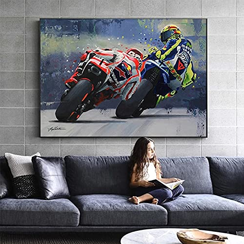 leinwandbild kücheschlafzimmer wall art Öl s Valentino Rossies Motorrad Bild (60x90cm-Kein Rahmen )