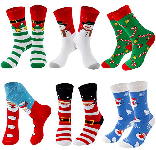 Lounwee Weihnachten Socken für Damen Frauen - Baumwolle Crew Weihnachtssocken 6 Paar 35-42