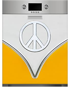 Oedim Vinyl für Geschirrspüler Aufkleber, Furgo Hippie, Symbol für Frieden, Gelb, Vinyl, Dekoration für Spülmaschine, 70 x 80 cm, Dekoration für Küche, Spülmaschine
