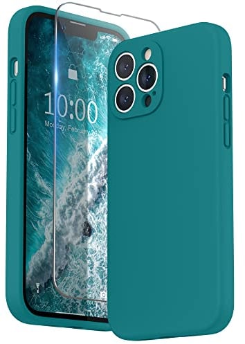 SURPHY Compatible with iPhone 13 Pro Max Case with Screen Protector, Liquid Silicone Protection for Each Lens Shockproof Thickened Rubber Cover for iPhone 13 Pro Max 6.7 inch 2021, Teal Blue