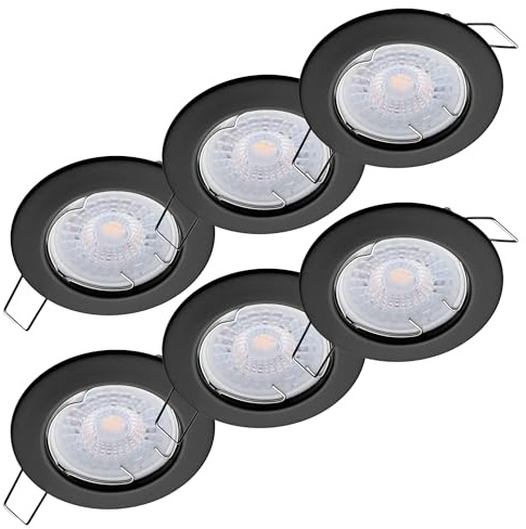 Oktaplex 6er Set Sedan Einbaustrahler LED 230V 3Step dimmbar 3000K Warmweiß | 22mm Einbautiefe, Lochmaß 60mm, 4,8W, 380lm, 110° Deckenspot Sedan, Schwarz flach