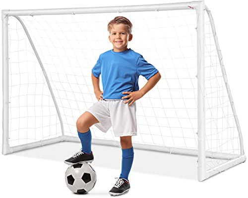COSTWAY Football Goal, Weatherproof Soccer Goals with PVC Frame, High-Strength Netting, Quick Set-up Football Net for Kids Practice Training(6 ft x 4 ft)