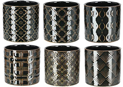 KOTARBAU® Lot de 6 pots de fleurs en céramique avec décorations Vert foncé 130 x 135 mm